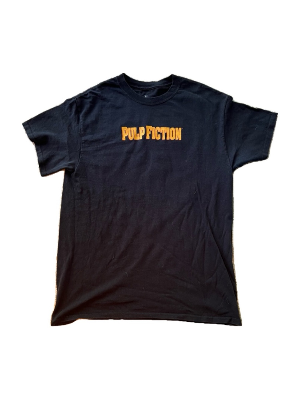 PacSun Black Tee with Orange Pulp Fiction Logo